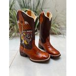 BOTA TEXANA EM COURO IMITAÇÃO AVESTRUZ BORDADO ÍNDIO CAVEIRA SOLADO JUMP 