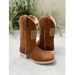 BOTA TEXANA EM COURO BANDEIRA ESTADOS UNIDOS BEGE SOLADO BRANCO