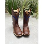 BOTA TEXANA EM COURO BORDADO TOURO AZUL