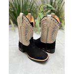 BOTA TEXANA EM COURO PRETO E OFF WHITE BORDADA