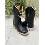 BOTA TEXANA EM COURO PRETO RECORTE TOURO SOLADO BRANCO
