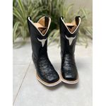 BOTA TEXANA EM COURO PRETO RECORTE TOURO SOLADO BRANCO