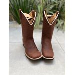 BOTA TEXANA EM COURO MARROM BORDADO ARAMES