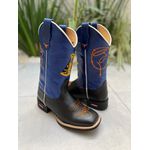 BOTA TEXANA EM COURO AZUL E PRETO BORDADO NOSSA SENHORA