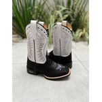 BOTA TEXANA EM COURO BRANCO E PRETO BORDADO E SOLADO PRETO
