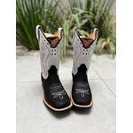BOTA TEXANA EM COURO BRANCO E PRETO BORDADO E SOLADO PRETO
