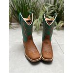 BOTA TEXANA EM COURO VERDE BORDADO E SOLADO DE MADEIRA 