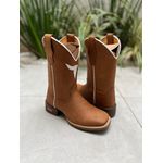 BOTA TEXANA EM COURO BORDADO TOURO BRANCO E SOLADO MARROM - CANO TRADICIONAL