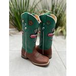 BOTA TEXANA EM COURO VERDE BORDADO EKIP ROZETA SOLADO DE MADEIRA 