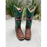 BOTA TEXANA EM COURO VERDE BORDADO EKIP ROZETA SOLADO DE MADEIRA 