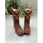 BOTA TEXANA EM COURO MARROM BORDADO TOURO BEGE