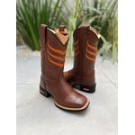 BOTA TEXANA EM COURO MARROM BORDADO LARANJA 