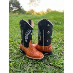 BOTA TEXANA EM COURO IMITAÇÃO AVESTRUZ BORDADO 
