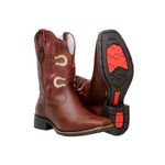 Bota Country Feminina Cano Médio Com Bordados Ferradura Couro Havana
