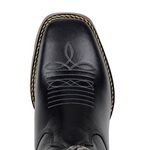 Bota Feminina Country Cano Médio Bico Quadrado Couro Nobre Preto Bordado De Cruz