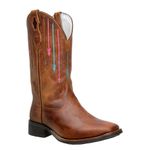 Bota Feminina Country Em Couro Bovino Com Bordados De Flechas