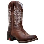 Bota Masculina Texana Cano Médio 100% Couro Nobre Cor Café Bico Redondo