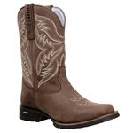 Bota Texana Masculina Em Couro Legitimo Cor Café Bordado Marfim