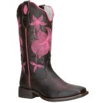 Bota Country De Cano Alto Em Couro Café/Rosa