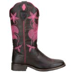 Bota Country De Cano Alto Em Couro Café/Rosa