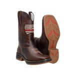 Bota Country Masculina Em Couro Bovino Café Cano Bordado USA