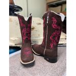 Bota Texana em Couro Tribal Floral Café e Rosa 