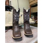 Bota Texana em Couro Tribal E Crucifixo Café e Branco