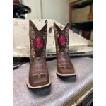 Bota Texana em Couro Tribal Floral Café e Rosa