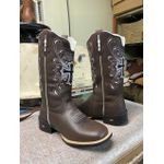 Bota Texana em Couro Tribal E Crucifixo Café e Branco