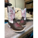 Bota Texana em Couro Floral Branca e Rosa