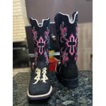 Bota Texana em Couro Tribal Crucifixo Preta e Rosa