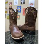 Bota Texana em Couro Tribal Floral Café e Rosa