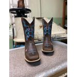 Bota Texana em Couro Tribal Floral Café e Azul