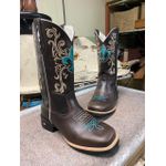 Bota Texana em Couro Tribal Floral Café e Azul