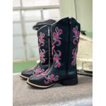 Bota Texana em Couro Tribal Crucifixo Preto e Rosa