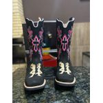 Bota Texana em Couro Tribal Crucifixo Preta e Rosa