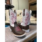 Bota Texana em Couro Floral Branca e Rosa