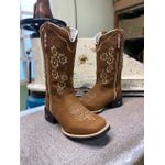 Bota Texana em Couro Floral Caramelo