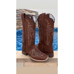 Bota Texana em Couro Marron detalhes Bege