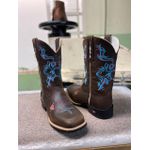 Bota Texana em Couro Tribal Floral Café e Azul