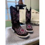 Bota Texana em Couro Floral Café e Rosa