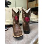 Bota Texana em Couro Tribal Floral Café e Rosa