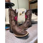 Bota Texana em Couro Tribal Floral Café e Rosa