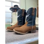 Bota Texana Touro em Couro Preto e Marrom 