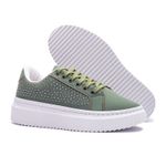 Tênis Feminino Flat Form Casual Confortável Strass Cadarço BX66 Menta Verde