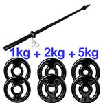 Kit 16kg barra e anilhas emborrachadas - 1kg, 2kg, 5kg + barra com presilha
