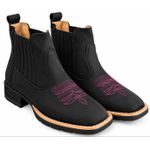 Botina Texana Brahman Boots Vira Francesa Preta com Rosa