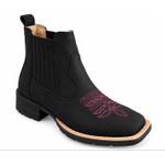 Botina Texana Brahman Boots Vira Francesa Preta com Rosa