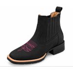 Botina Texana Brahman Boots Vira Francesa Preta com Rosa