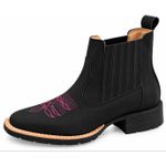 Botina Texana Brahman Boots Vira Francesa Preta com Rosa